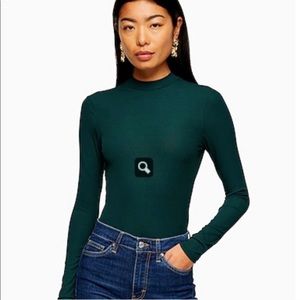 Zara Mock Neck Long Sleeve Bodysuit Top Green L